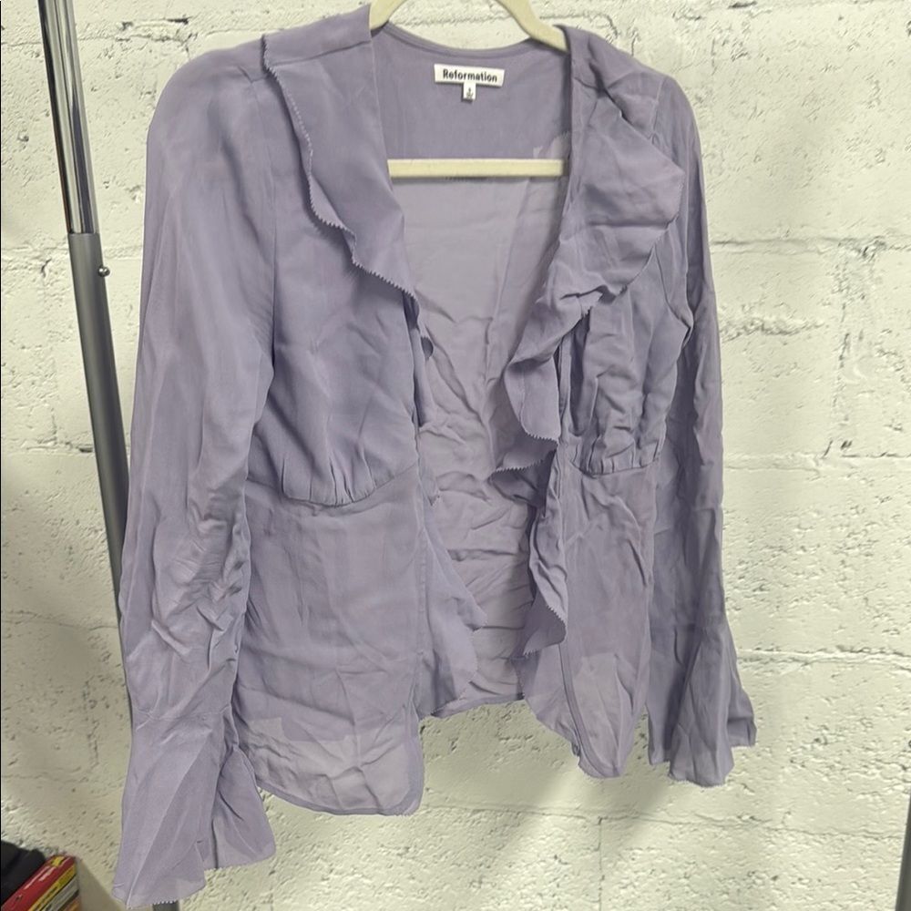 Reformation Lilac Top - Size Small - Like New - Long Sleeve Ruffled Collar